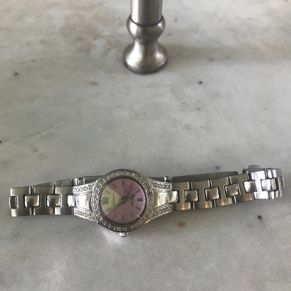 Fossil Watch-Silver and Pink